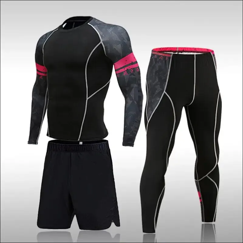 Gym new men compression set running tights workout fitness training tracksuit long sleeves shirts