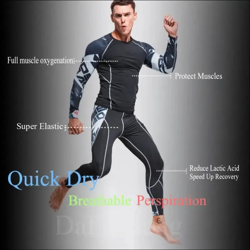 Gym new men compression set running tights workout fitness training tracksuit long sleeves shirts