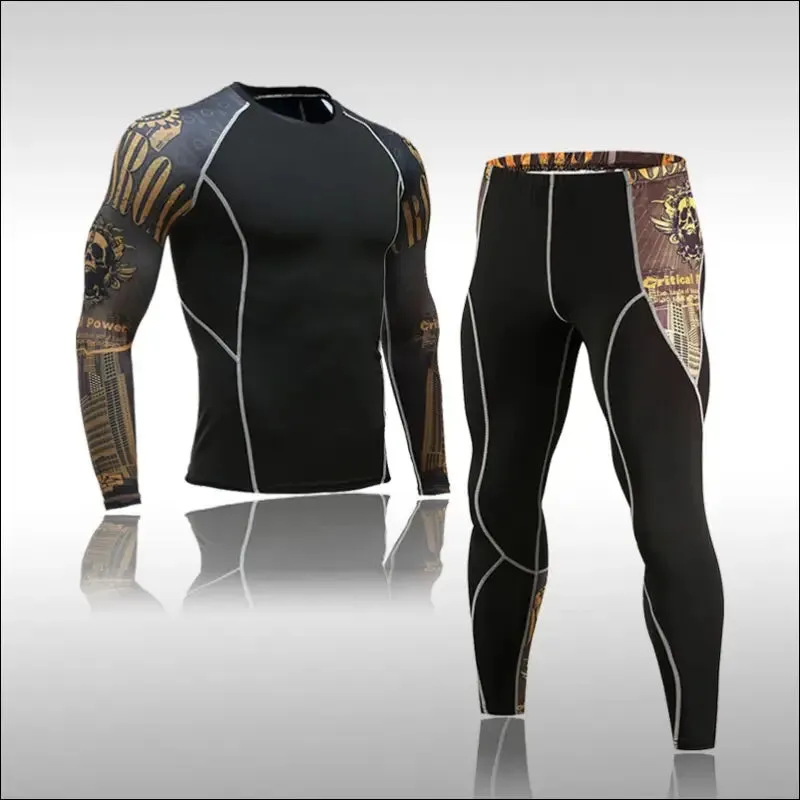 Gym new men compression set running tights workout fitness training tracksuit long sleeves shirts