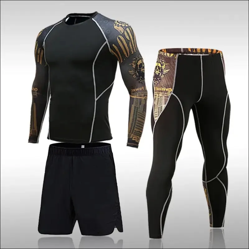 Gym new men compression set running tights workout fitness training tracksuit long sleeves shirts