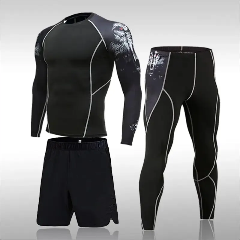 Gym new men compression set running tights workout fitness training tracksuit long sleeves shirts