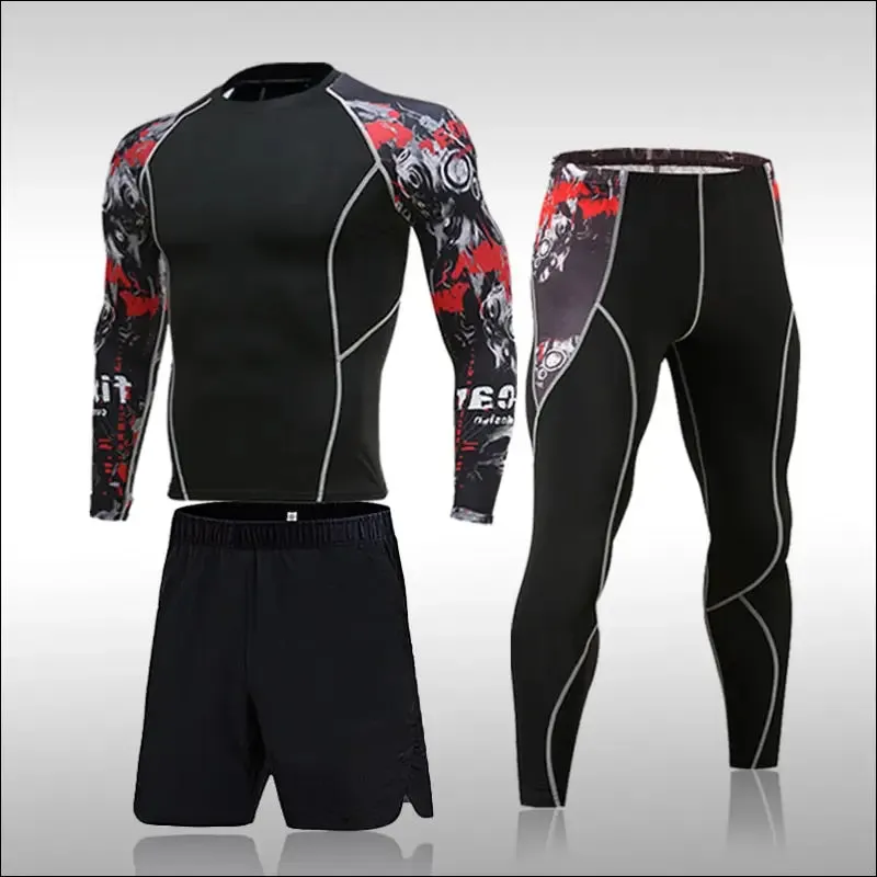 Gym new men compression set running tights workout fitness training tracksuit long sleeves shirts
