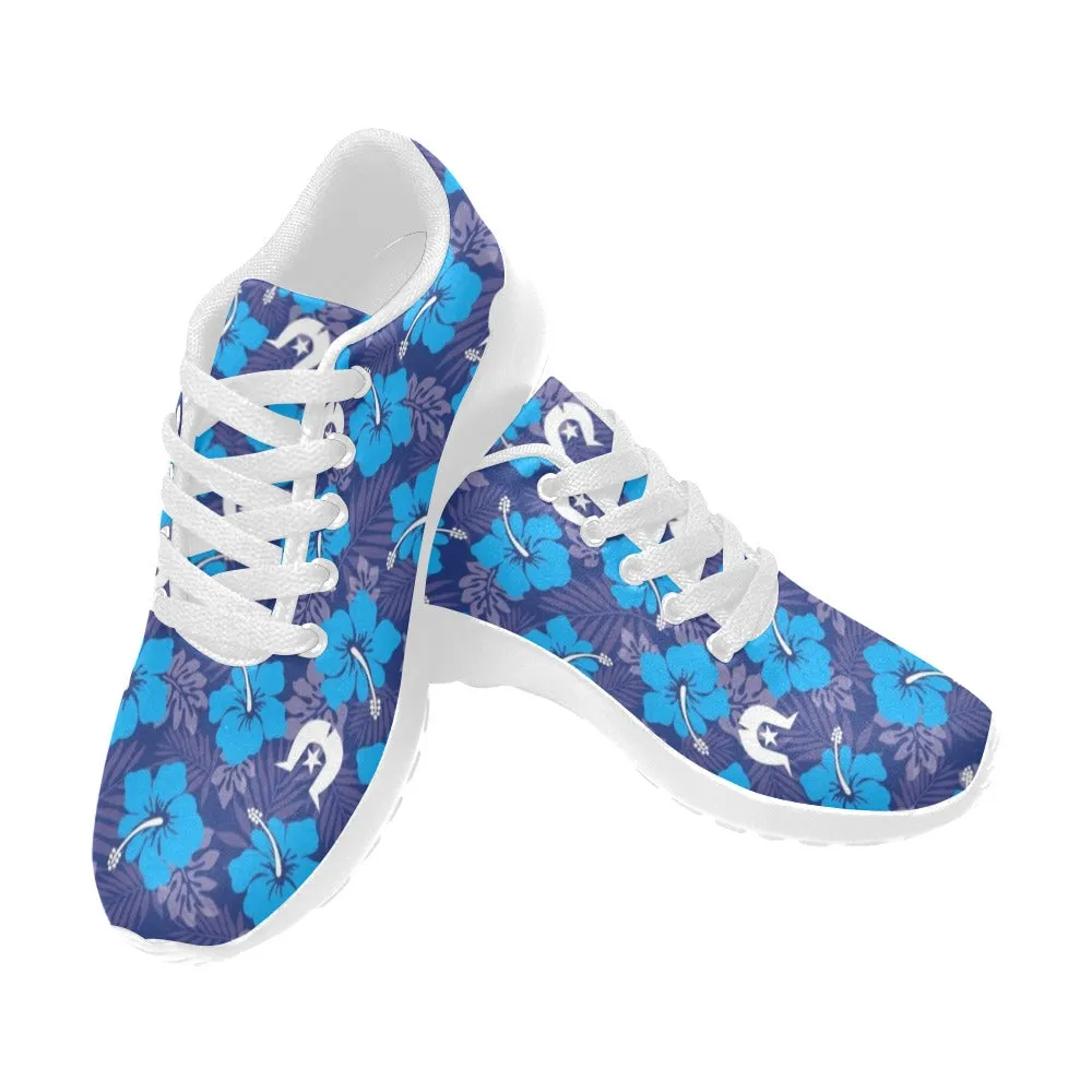 Hibiscus flowers with White Dhari (Royal blue) on Kid's Sneakers