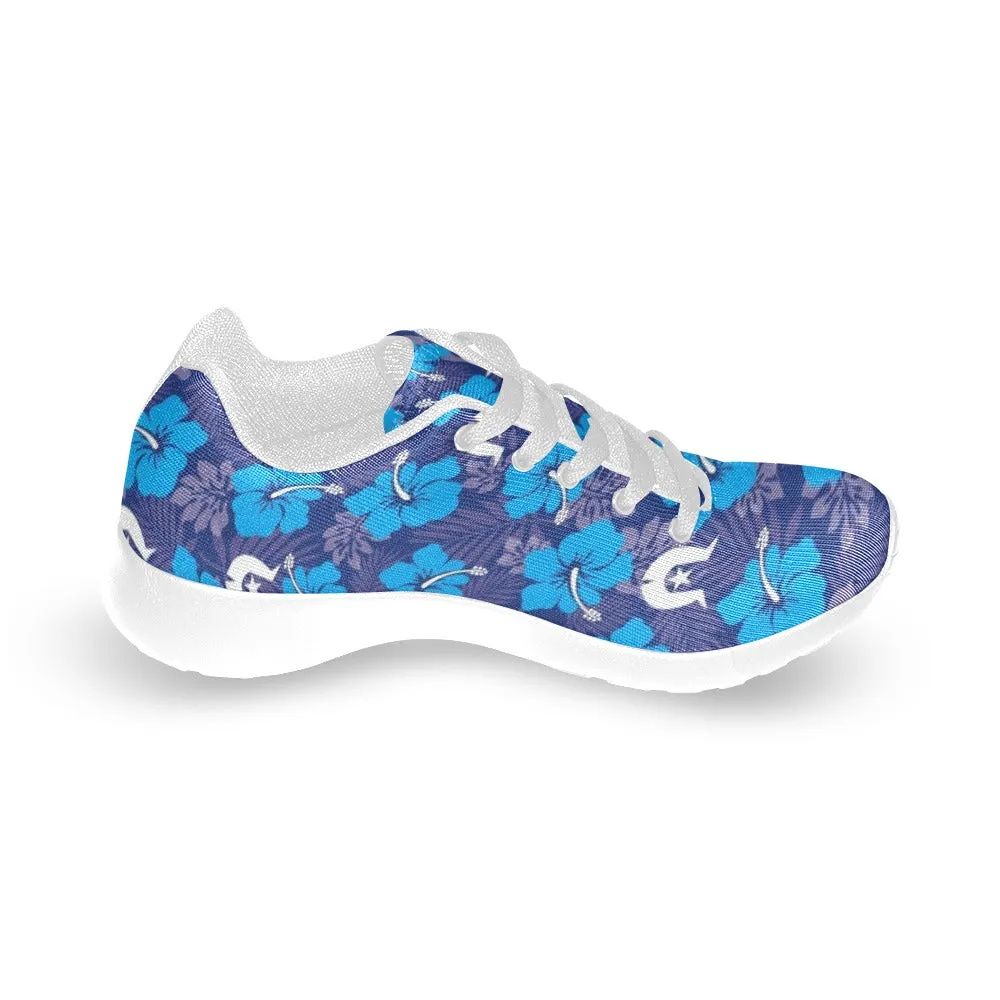 Hibiscus flowers with White Dhari (Royal blue) on Kid's Sneakers