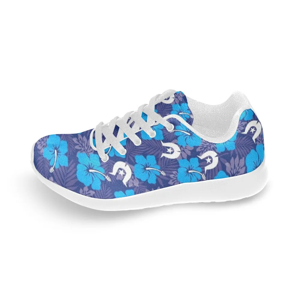 Hibiscus flowers with White Dhari (Royal blue) on Kid's Sneakers