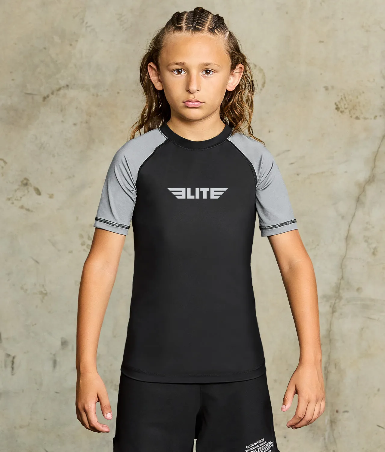 Kids' Standard Gray Short Sleeve Training Rash Guard