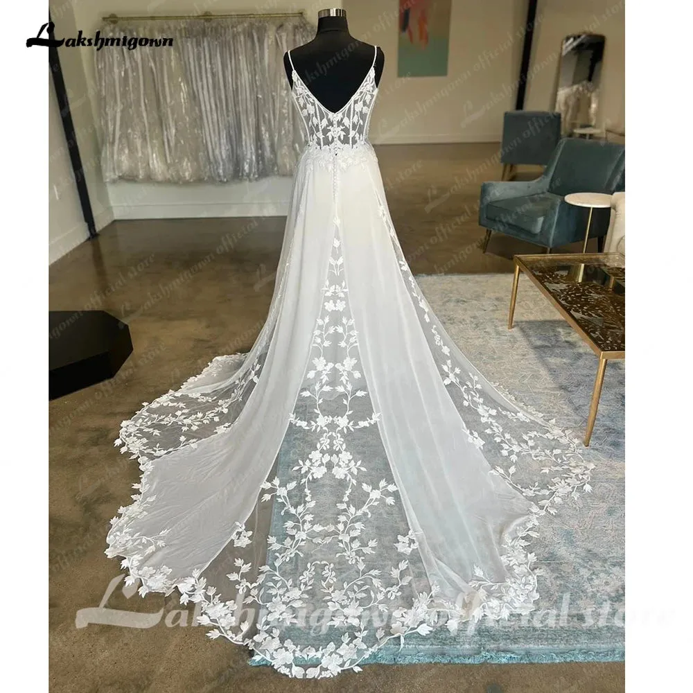 Lakshmigown Lace Boho Spaghetti Straps Wedding Dress for Bride V Neck Women Wedding Gown vestidos para mujer elegantes y bonitos