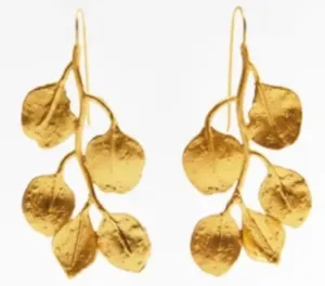 Leaf Branch- Steel 14K hammered Earring Drop Chandelier : Yellow Gold NON TARNISH
