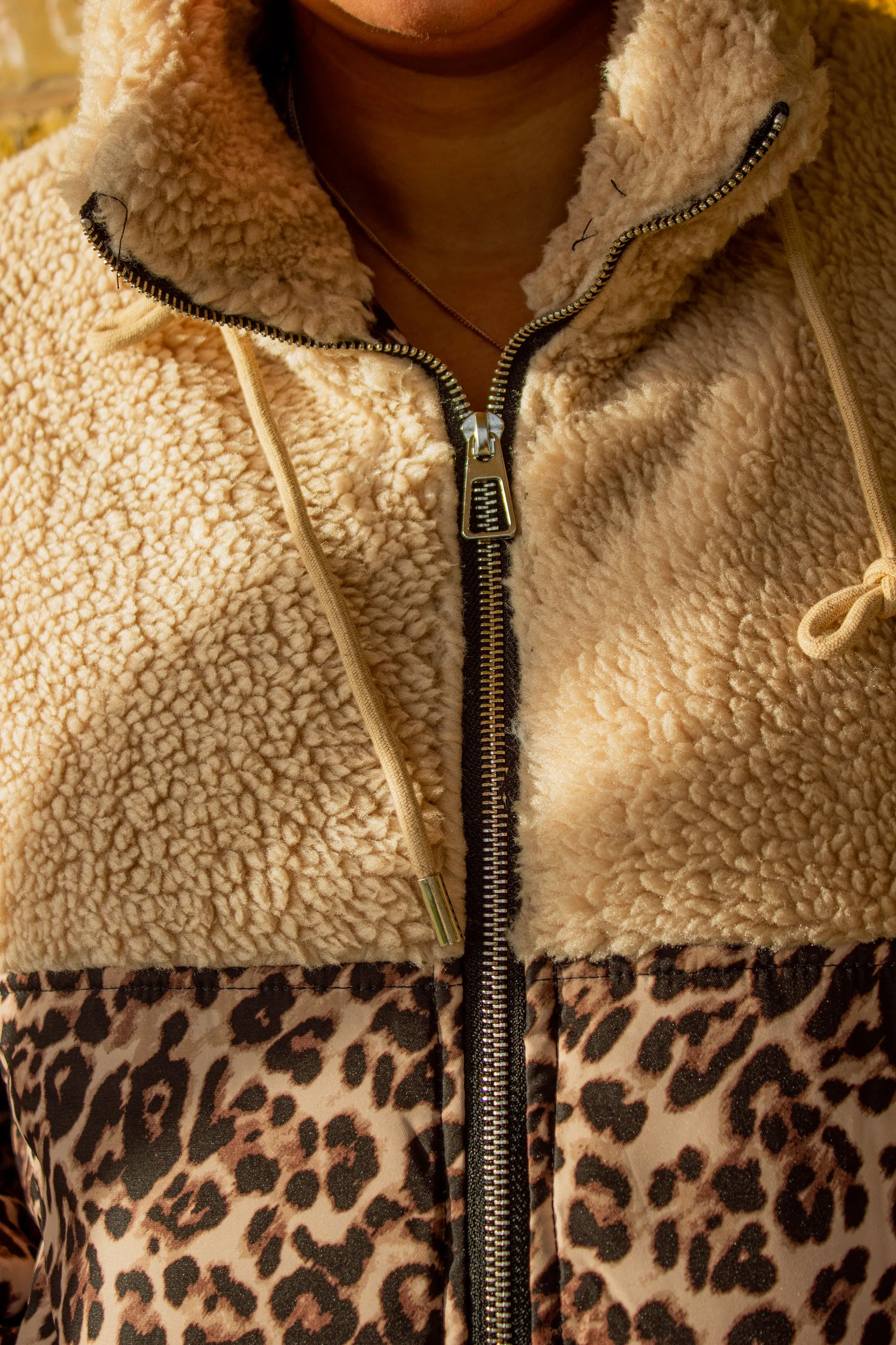 Leopard Print Waterproof and Teddy Mix Jacket