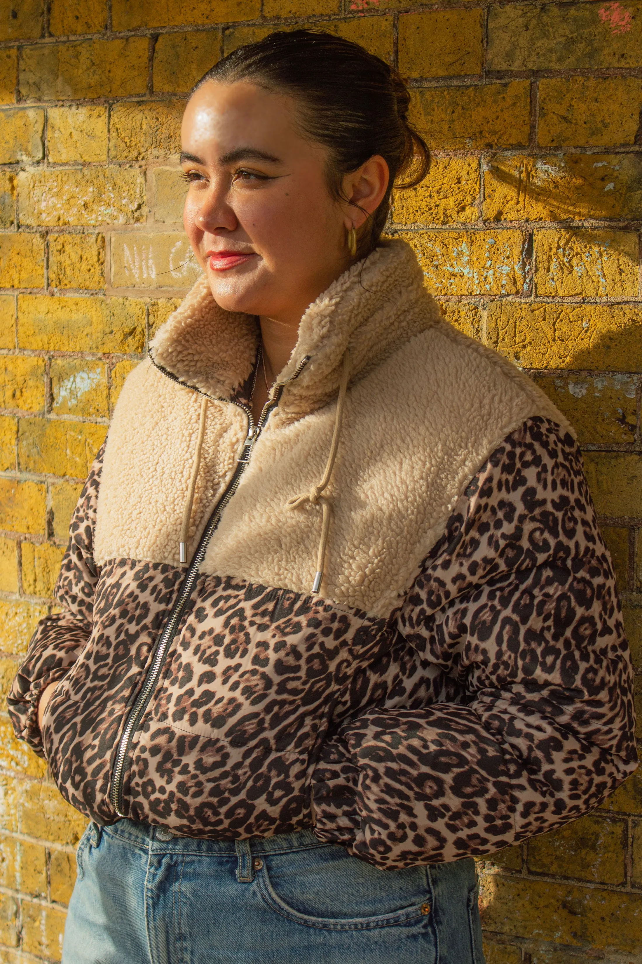 Leopard Print Waterproof and Teddy Mix Jacket