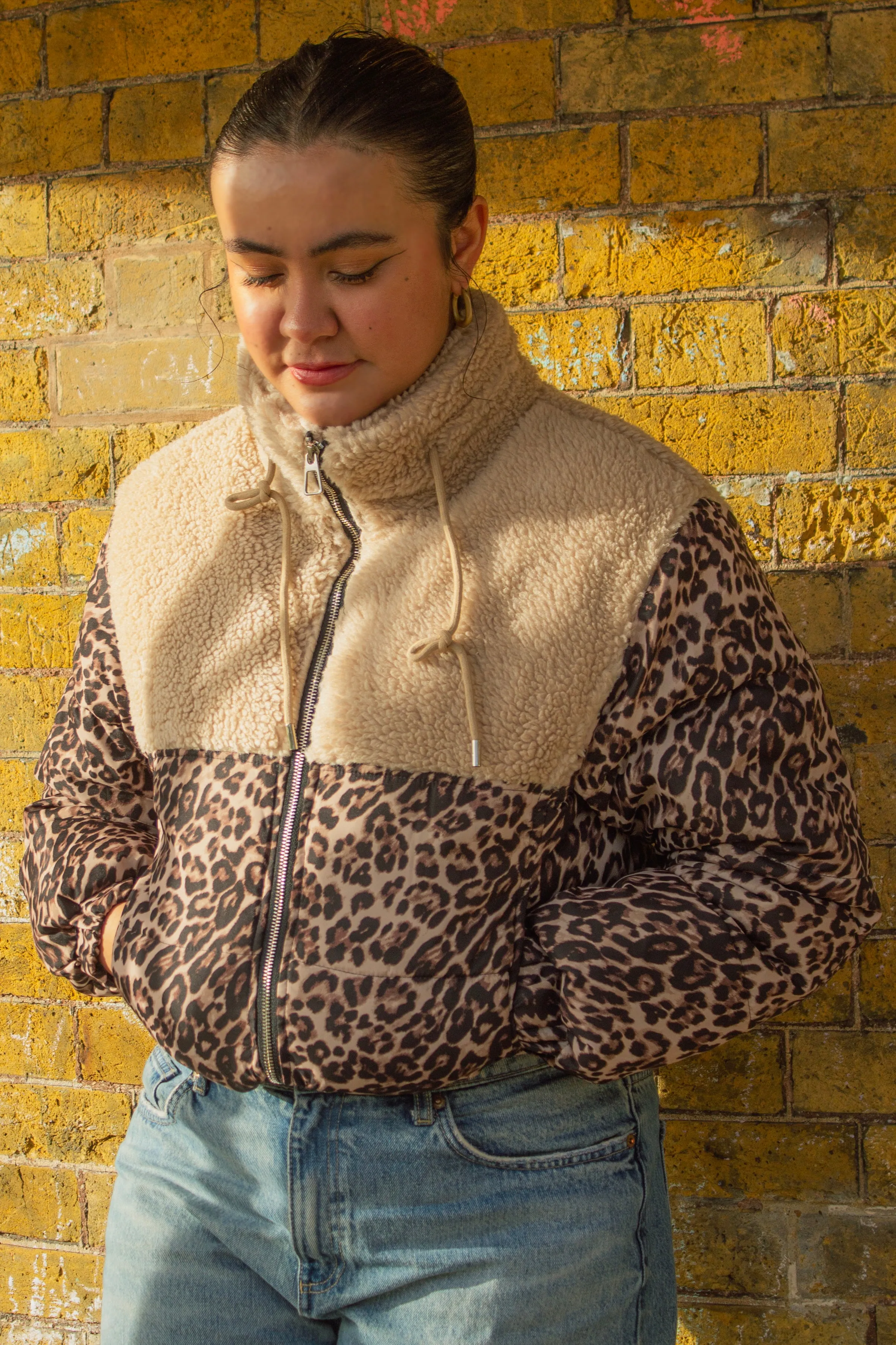 Leopard Print Waterproof and Teddy Mix Jacket