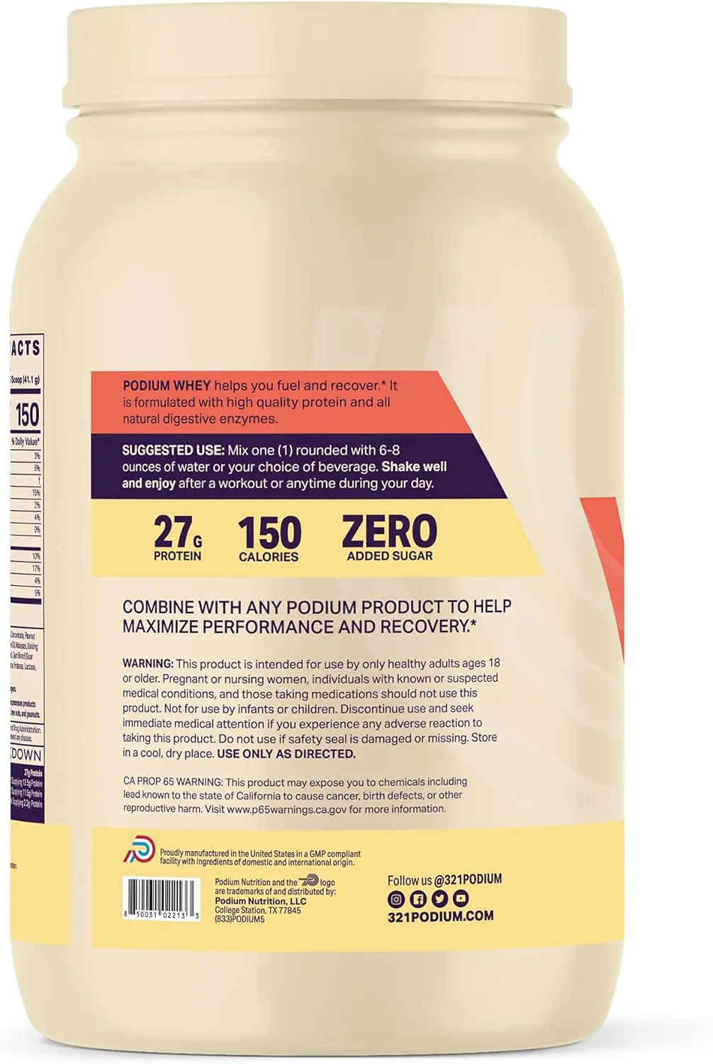 NEW Podium Nutrition, Whey Protein Powder, Peanut Butter Crunch, 22 Servings, 27g of Whey Protein Per Serving - BB: 03/2025 - Retails for $44 USD!