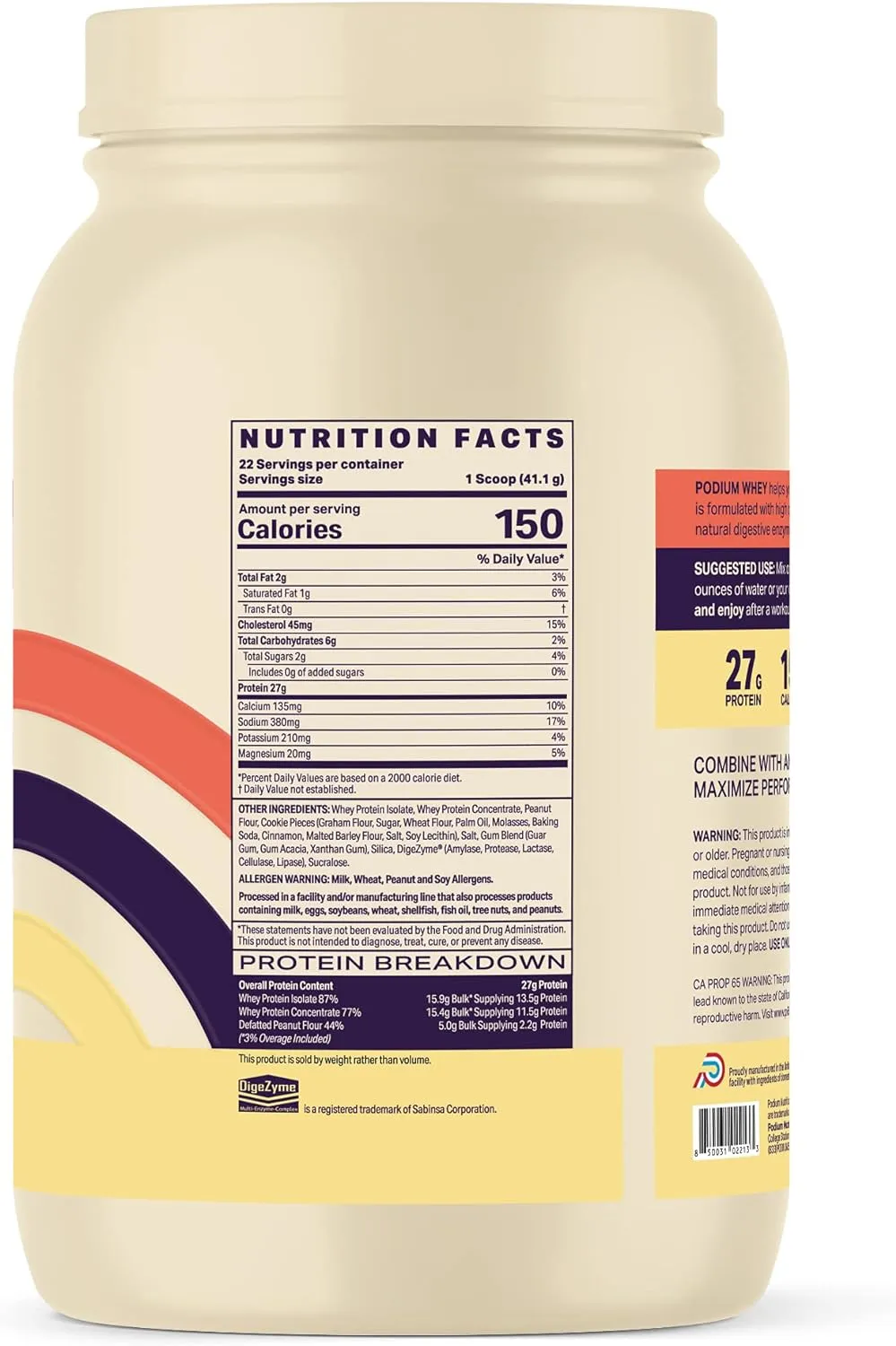 NEW Podium Nutrition, Whey Protein Powder, Peanut Butter Crunch, 22 Servings, 27g of Whey Protein Per Serving - BB: 03/2025 - Retails for $44 USD!