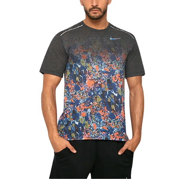 Nike Floral Breathe Miler 1.0 T-Shirt - Grey/Floral Print