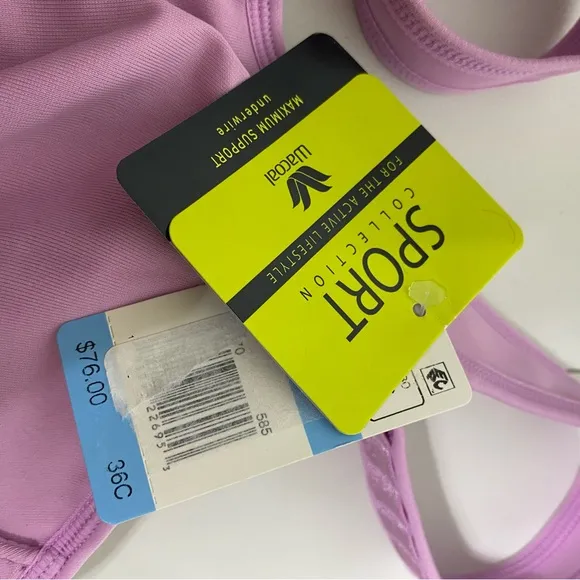 NWT WACOAL Simone Underwire Sports Bra Maximum Support Pastel Pink 36C Lavender