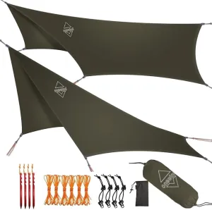 Onewind 12ft Hexagon Hammock Rain Fly, Waterproof Lightweight and Durable Silnlyon Camping Hammock Tarp for Backpacking and Hiking, Complete Accessories, OD Green