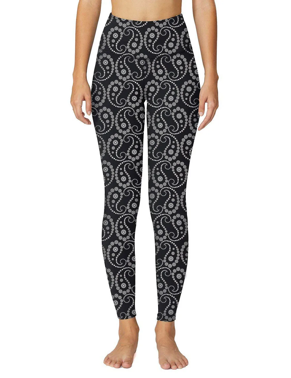 Paisley Pattern Yoga Fitness Sport Leggings Black