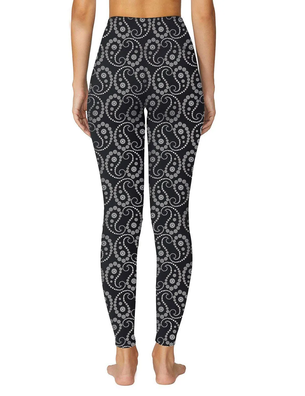 Paisley Pattern Yoga Fitness Sport Leggings Black