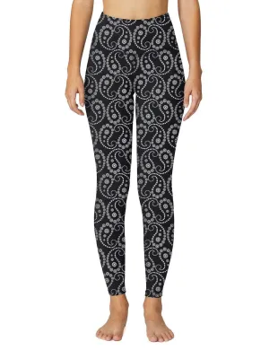 Paisley Pattern Yoga Fitness Sport Leggings Black