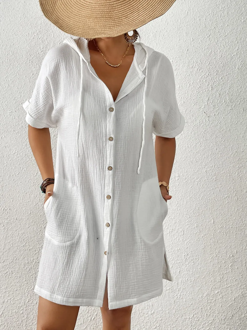Pockets Styling Cotton Beach Cover up Shirt