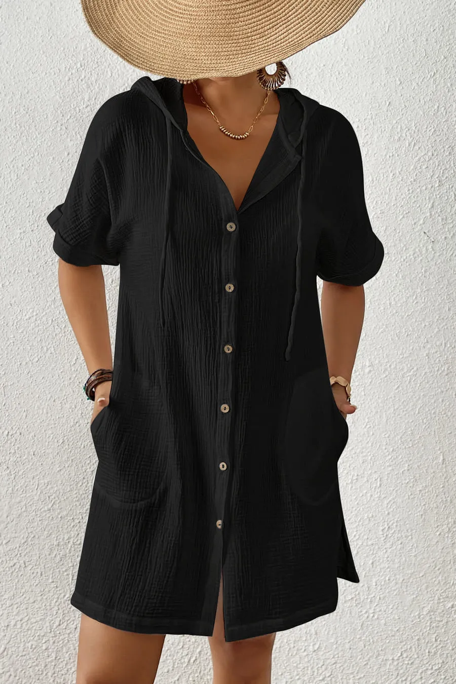 Pockets Styling Cotton Beach Cover up Shirt