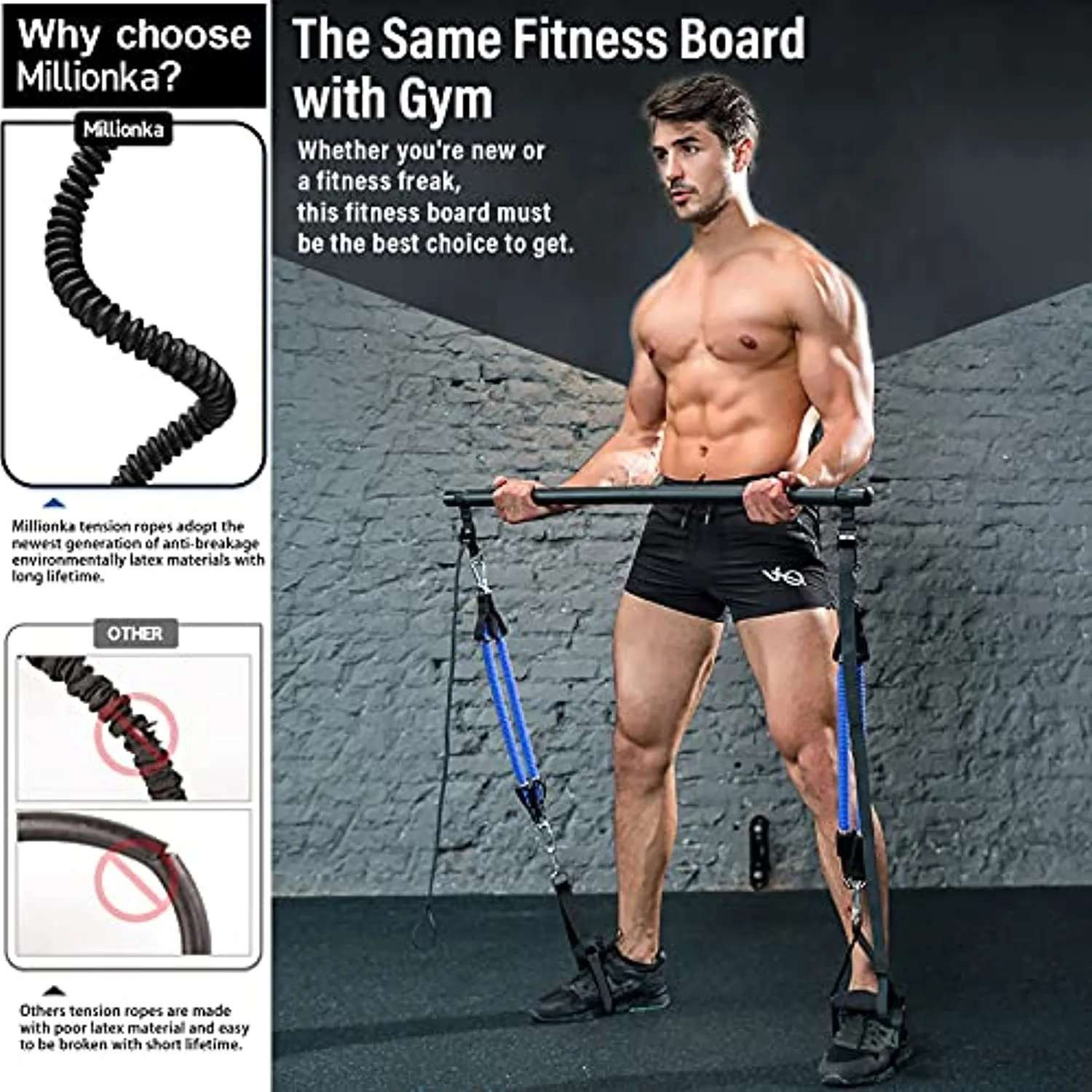 Portable Home Gym Workout Equipment with 16 Exercise Accessories Including Fitness Board, Elastic Resistance Bands, Ab Roller Wheels, Pilates Bar and More for Full Body at Home Exercise Equipment