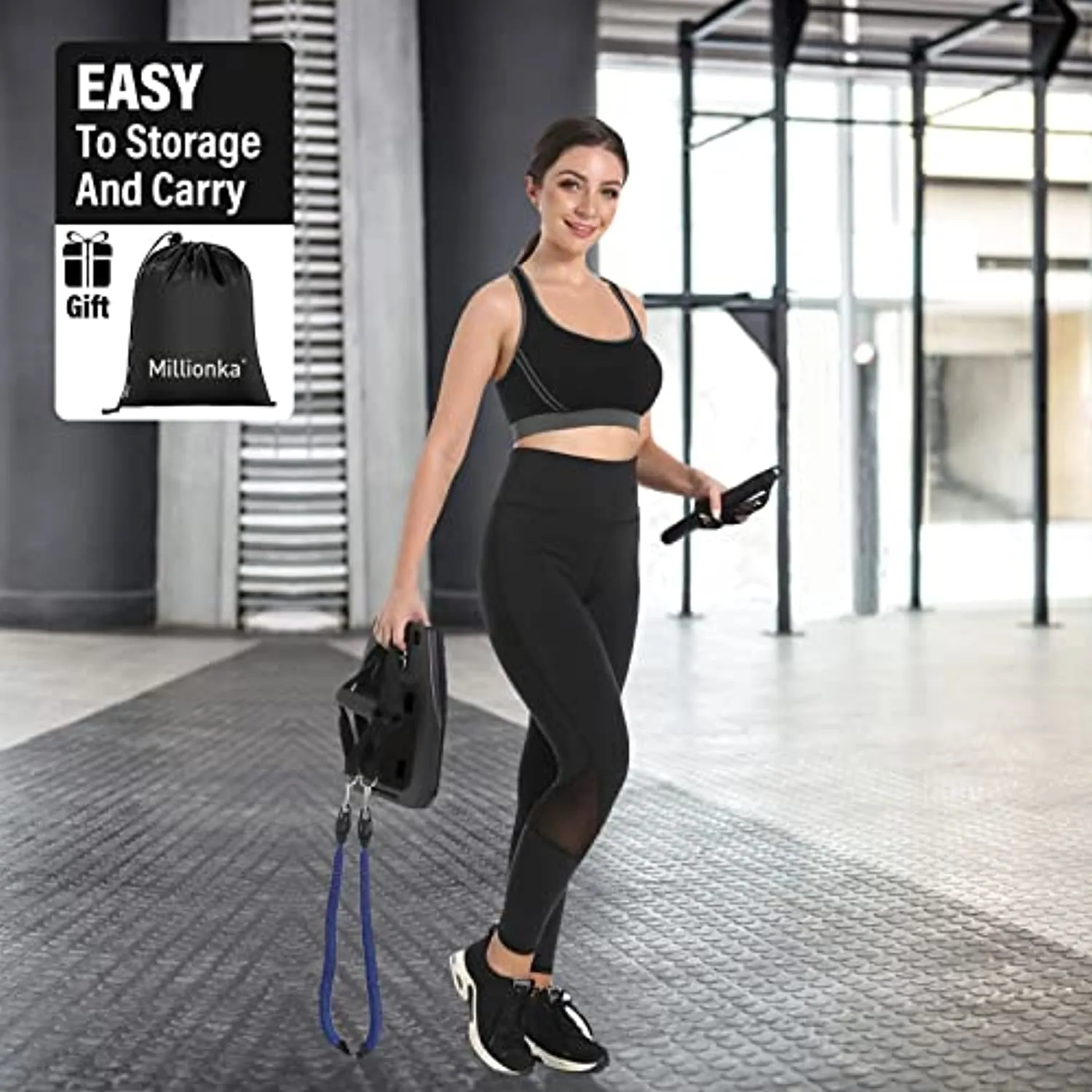 Portable Home Gym Workout Equipment with 16 Exercise Accessories Including Fitness Board, Elastic Resistance Bands, Ab Roller Wheels, Pilates Bar and More for Full Body at Home Exercise Equipment