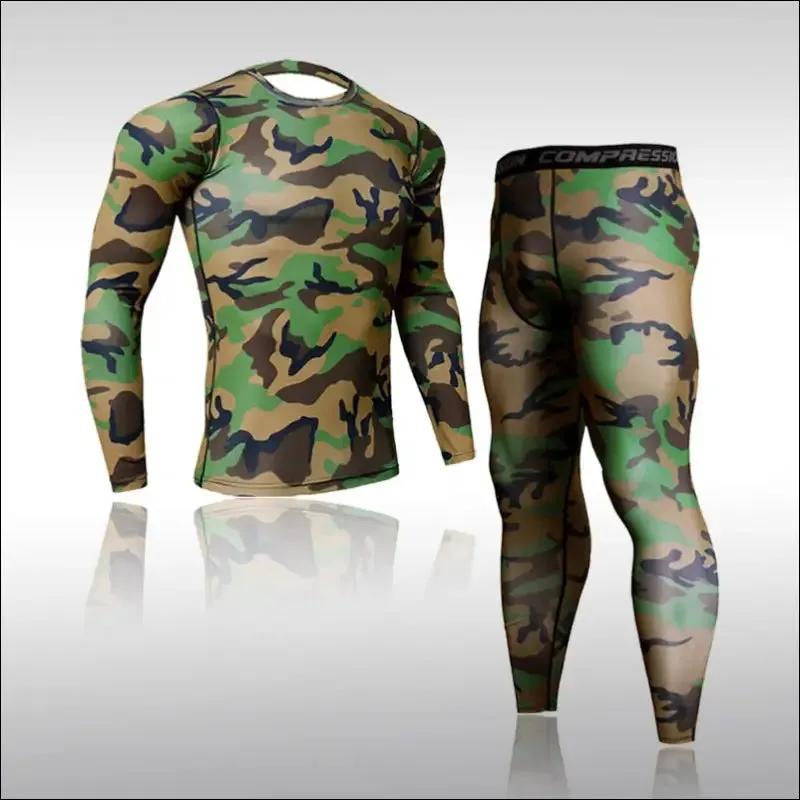 Quick dry camouflage men running sets compression sports suits skinny tights clothes gym rashguard