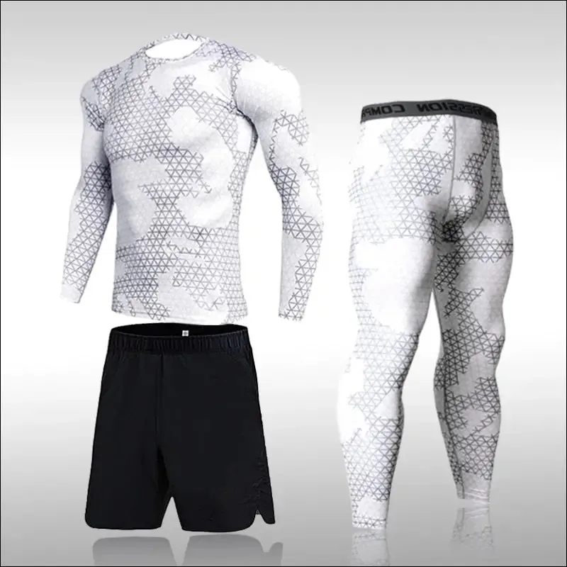 Quick dry camouflage men running sets compression sports suits skinny tights clothes gym rashguard