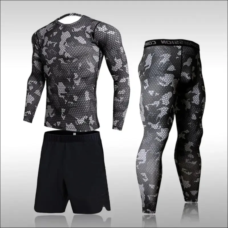 Quick dry camouflage men running sets compression sports suits skinny tights clothes gym rashguard