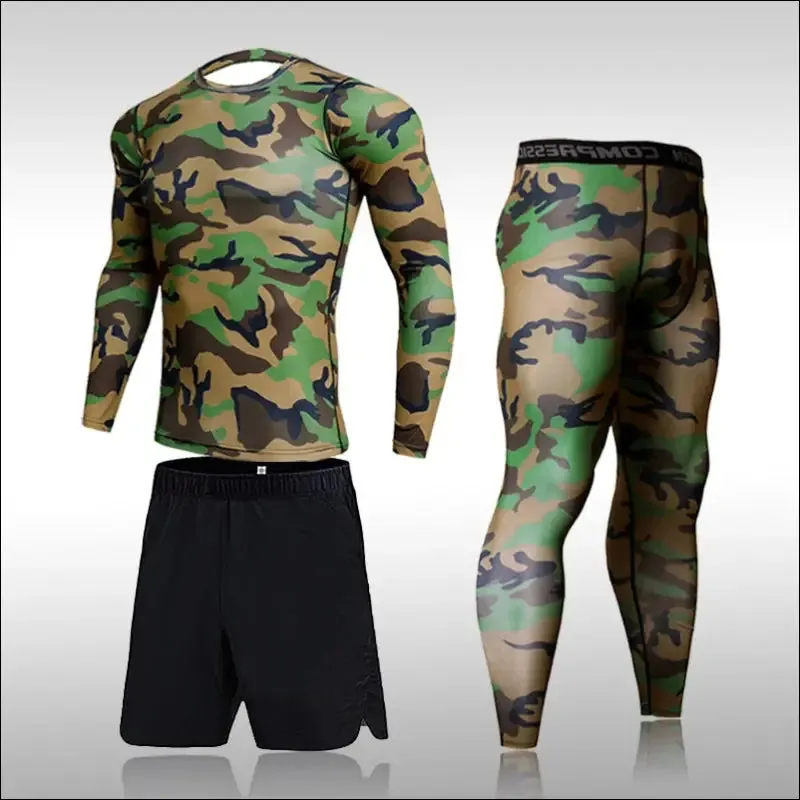 Quick dry camouflage men running sets compression sports suits skinny tights clothes gym rashguard