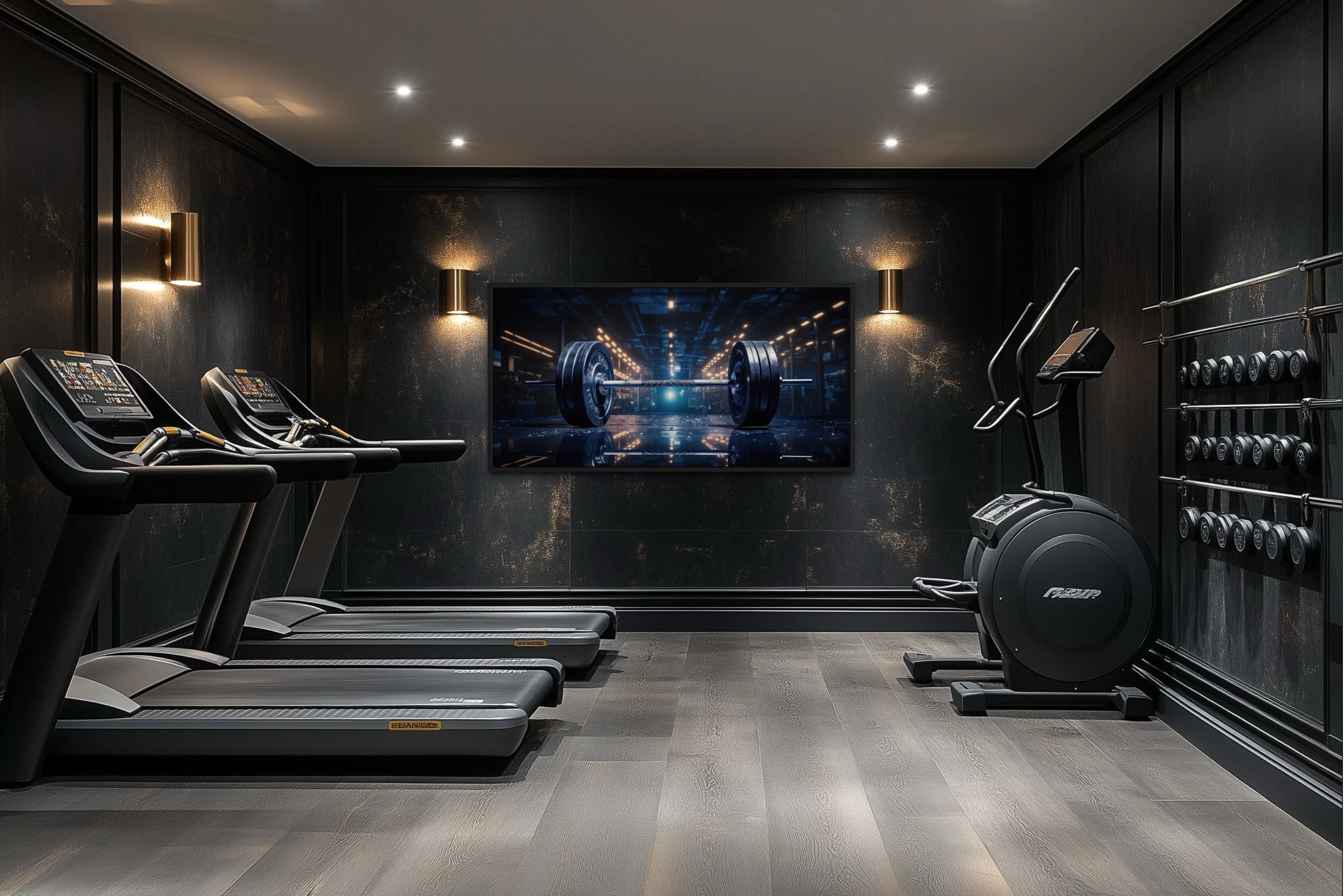 Realistic Barbell Painting Gym Framed Canvas Wall Art