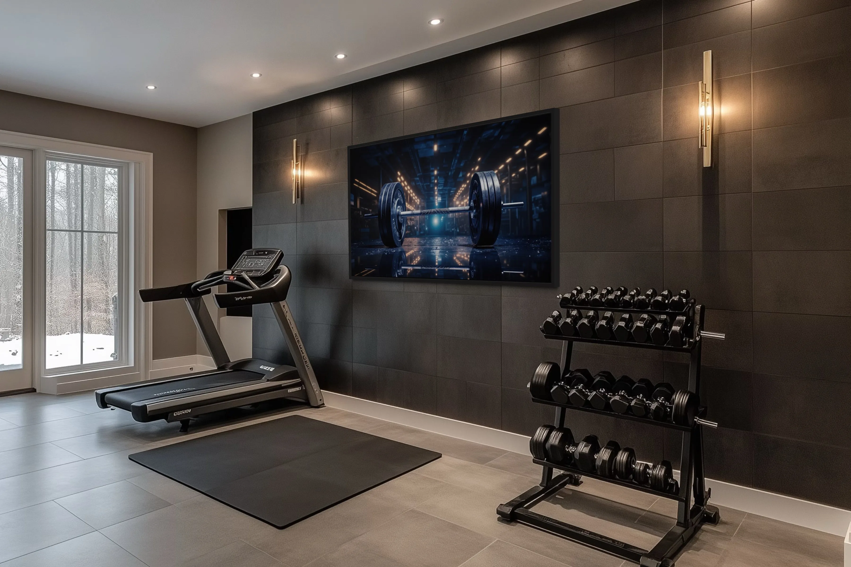 Realistic Barbell Painting Gym Framed Canvas Wall Art