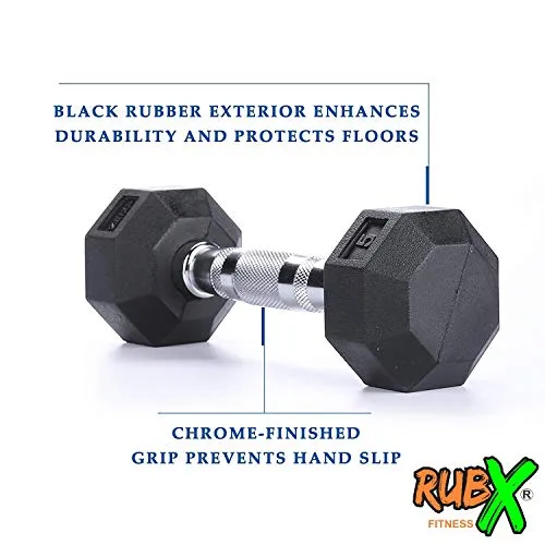 RUBX Rubber Coated Professional Exercise Hex Dumbbells (Pack of Two) (7.5)