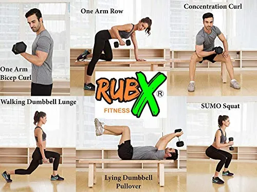 RUBX Rubber Coated Professional Exercise Hex Dumbbells (Pack of Two) (7.5)