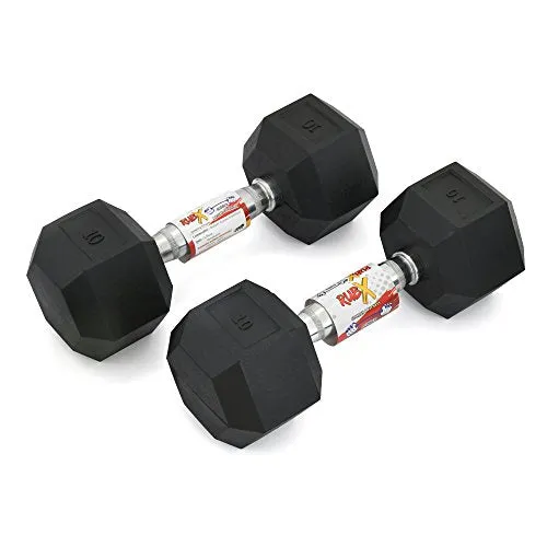 RUBX Rubber Coated Professional Exercise Hex Dumbbells (Pack of Two) (7.5)