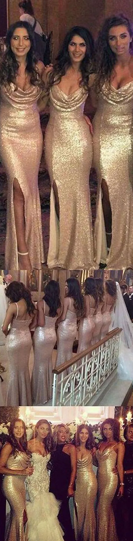Sexy Seqin Mermaid Side Split Sparkly Women Cheap Long Wedding Party Bridesmaid Dresses, WGY0272