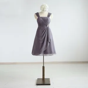 Short Bridesmaid Dress, Chiffon Bridesmaid Dress, Sleeveless Bridesmaid Dress, Grey Bridesmaid dress, Knee-Length Wedding Party Dress, LB0341