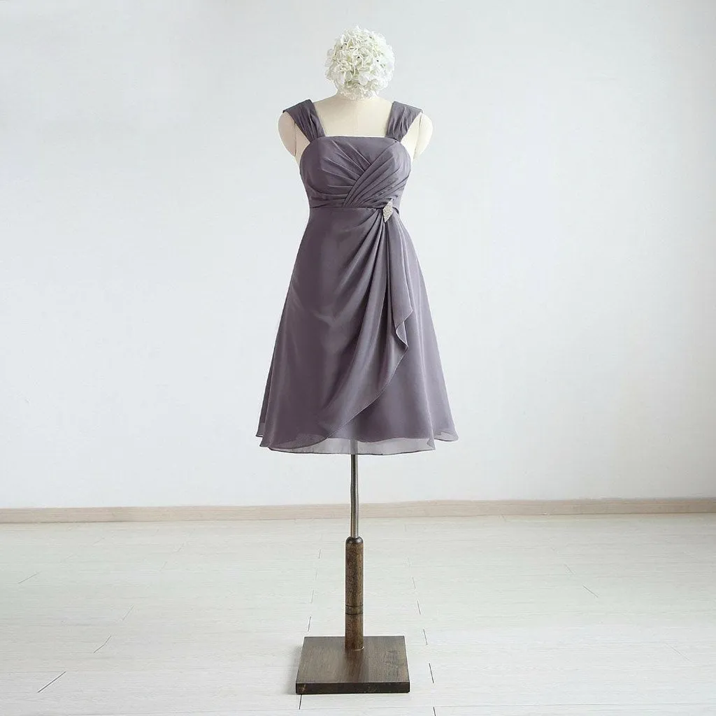Short Bridesmaid Dress, Chiffon Bridesmaid Dress, Sleeveless Bridesmaid Dress, Grey Bridesmaid dress, Knee-Length Wedding Party Dress, LB0341