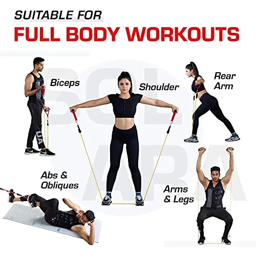SOLARA Unbreakable Resistance Band for Exercise (11 pcs) - 100% Natural Latex Fitness Band- Resistance Bands for Workout for Men & Women, eBook & 20 Videos Included - 2 yr Warranty