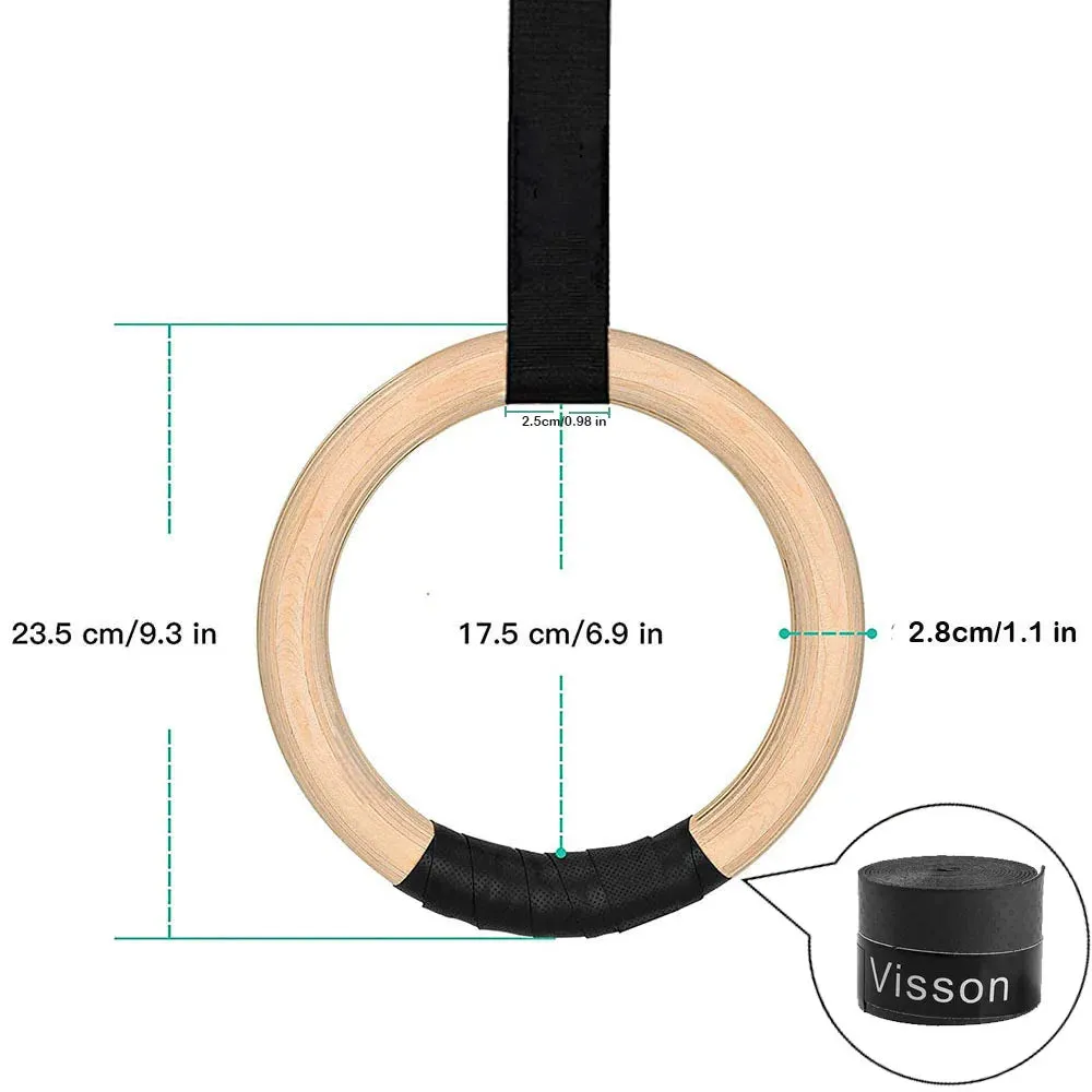 Sports Wood Gymnastic Rings - Adjustable Straps for Home Gym Strength Training
