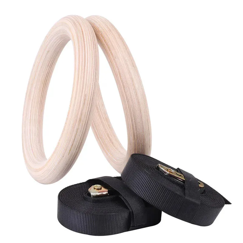 Sports Wood Gymnastic Rings - Adjustable Straps for Home Gym Strength Training