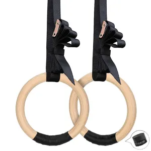 Sports Wood Gymnastic Rings - Adjustable Straps for Home Gym Strength Training