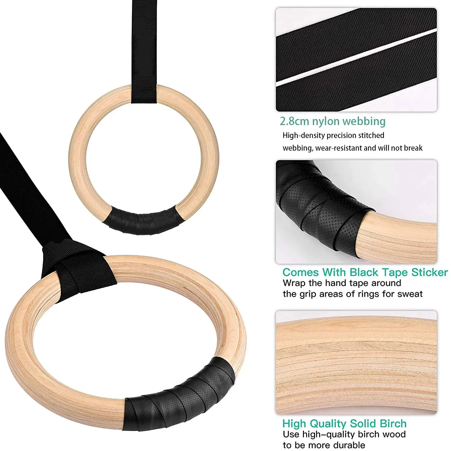 Sports Wood Gymnastic Rings - Adjustable Straps for Home Gym Strength Training