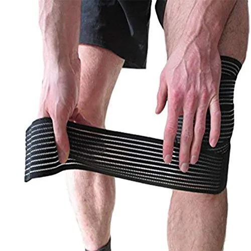 TIMA 1117 Polyester Elastic Knee Compression Bandage Wraps Support for Legs, Thighs, hamstrings Ankle & Elbow Elastic Compression Wraps Perfect for Squats, Powerlifting (Pack of 2, Black)