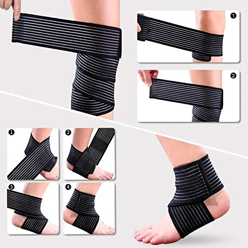 TIMA 1117 Polyester Elastic Knee Compression Bandage Wraps Support for Legs, Thighs, hamstrings Ankle & Elbow Elastic Compression Wraps Perfect for Squats, Powerlifting (Pack of 2, Black)