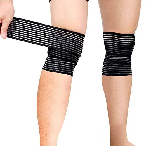 TIMA 1117 Polyester Elastic Knee Compression Bandage Wraps Support for Legs, Thighs, hamstrings Ankle & Elbow Elastic Compression Wraps Perfect for Squats, Powerlifting (Pack of 2, Black)