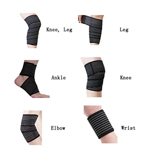 TIMA 1117 Polyester Elastic Knee Compression Bandage Wraps Support for Legs, Thighs, hamstrings Ankle & Elbow Elastic Compression Wraps Perfect for Squats, Powerlifting (Pack of 2, Black)