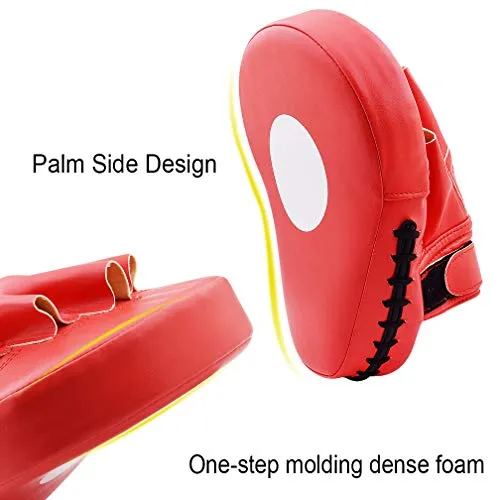 TLBTEK 2PCS Red Curved Punching Mitts Boxing Pads Hand Target Boxing Pads Gloves Training Focus Pads Kickboxing Muay Thai MMA Martial Art UFC Punch Mitts for Kids,Men & Women