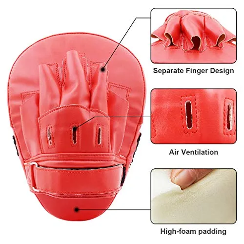 TLBTEK 2PCS Red Curved Punching Mitts Boxing Pads Hand Target Boxing Pads Gloves Training Focus Pads Kickboxing Muay Thai MMA Martial Art UFC Punch Mitts for Kids,Men & Women